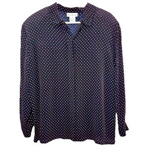 Rena Rowan 100% Rayon Blouse Womens 14 Navy Pink Geometric Button Front